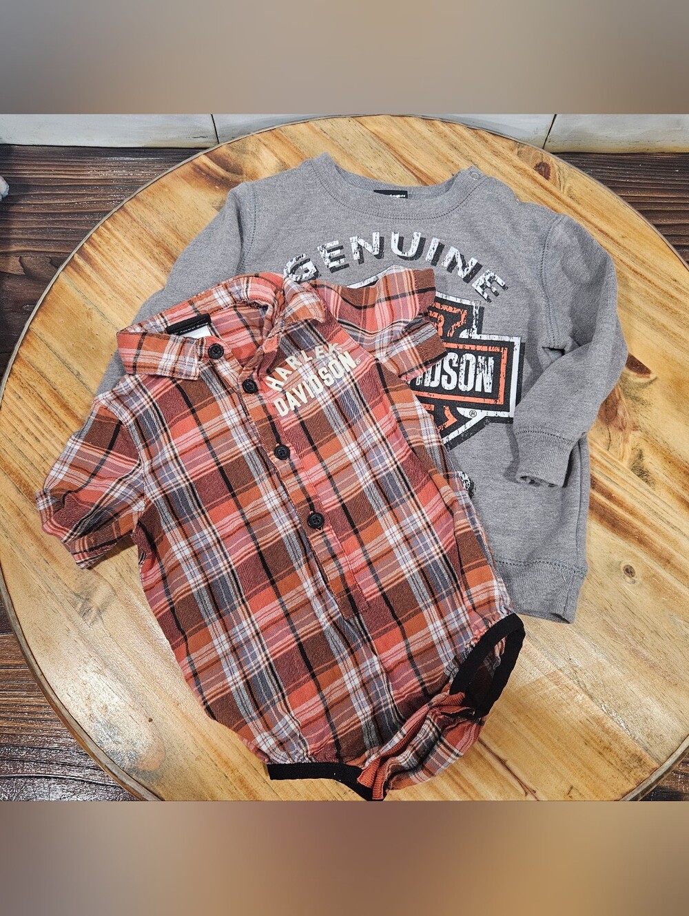 Toddler 18 Mo Harley-Davidson Logo Sweatshirt & 9-12 Mo Button Up Onesie Bundle